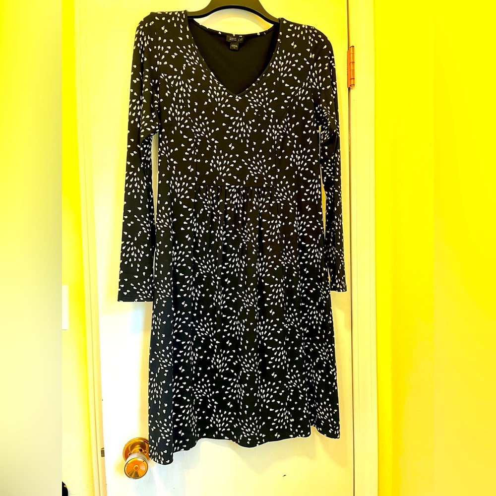 J. Jill Black White Wearever Collection Long Sleeve Midi Dress Stetchy Size XS